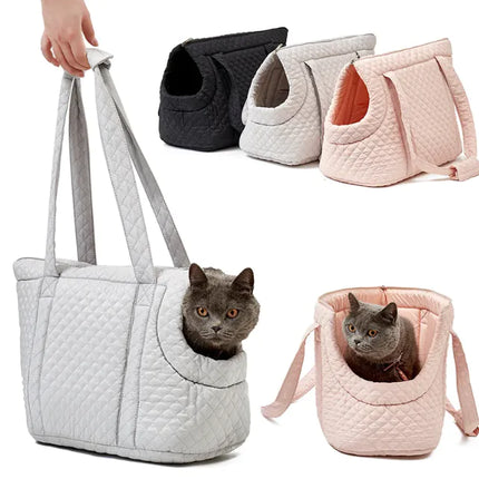 Quilted Korean-Style Pet Travel Bag – Soft Portable Carrier for Cats & Small Dogs