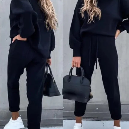 Women’s Casual Hoodie Lounge Set – Lantern Sleeve Sweater & Joggers