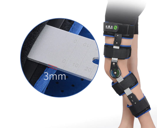 Adjustable knee joint fixation brace for rehabilitation and injury support

Front View / Full Brace:

Knee brace with adjustable straps providing support for injury recovery

Side Angle Image:

Ergonomic knee fixation brace designed for mobility and stability

Close-Up of Patella & Hinge Mechanism:

Patella protection and hinge support on adjustable knee joint brace

Strap / Velcro Detail:

Adjustable Velcro straps on knee fixation brace for secure fit

Material / Fabric Texture Close-Up:

Breathable and du