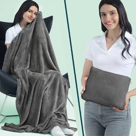 2-in-1 Travel Pillow & Blanket Set – Compact Comfort for Airplane, Car & Train Travel | Free Worldwide Shipping