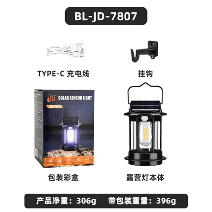 Vintage Solar-Powered Camping Lantern – Waterproof Outdoor Light with Motion Sensor