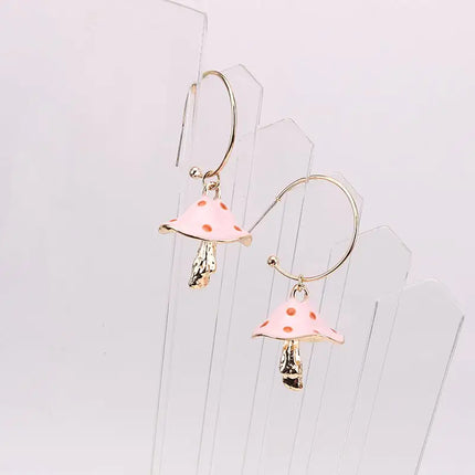 Multicolor Oil Dripping Mushroom Earrings – Korean Style Silver Statement Drop Earrings for Women