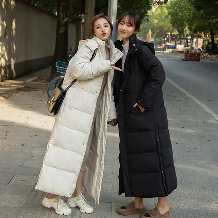 Women’s Long Knee-Length Hooded Down Cotton Coat – Thick Winter Warm Slim Fit Jacket