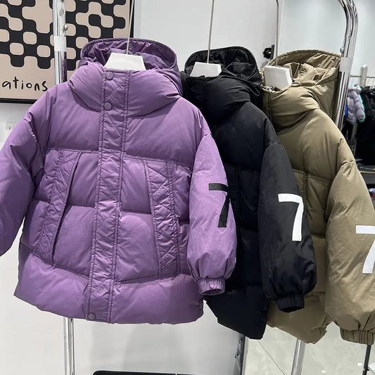 “Black children’s thickened down jacket with hood winter coat”

“Purple kids hooded duck down jacket for winter warmth”

“Khaki thick warm winter coat for boys and girls 110–170cm”

“Kids insulated white duck down jacket warm hood design”

“Children’s winter coat thickened down jacket multiple colors”