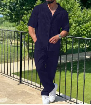 Men’s Fashion Sports Two-Piece Set – Short Sleeve Top & Jogger Trousers