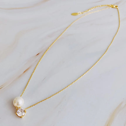 Single Pearl and Diamond Necklace – Minimalist Women’s Jewelry
