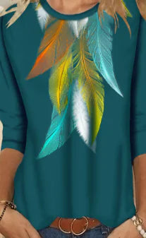 Women's Printed Crew Neck Long Sleeve T-Shirt | Stylish Comfort Tee