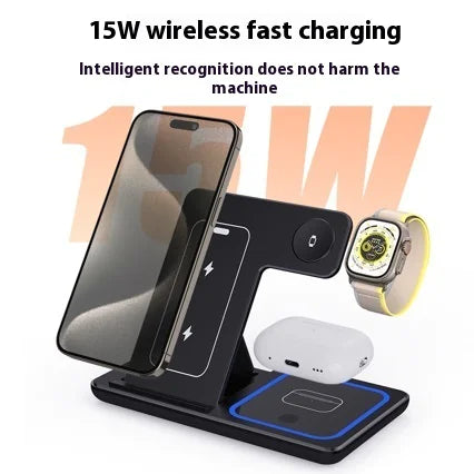 3-in-1 LED Fast Wireless Charger Stand – Foldable Charging Station (2025 Model)