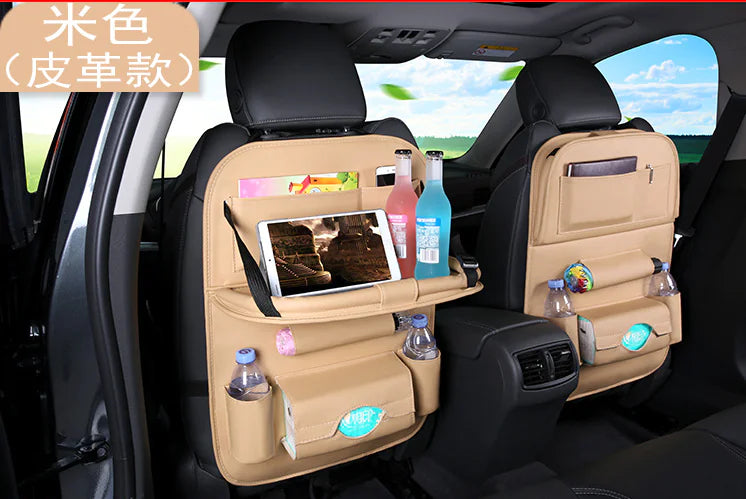 Car Seat Organizer with Foldable Table – PU Leather Backseat Storage & Tray