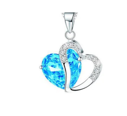 Heart Crystal Pendant Necklace for Women – Water Wave Chain, 9 Color Options