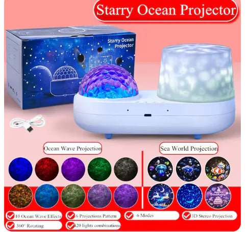 Double-layer ocean projection lamp for kids bedroom

USB rechargeable night light projecting colorful waves

Compact and lightweight projection lamp for bedside table

Children’s calming night light with ocean theme

Decorative and functional ocean wave projection lamp for kids