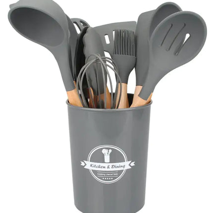 Non-Stick Silicone Kitchen Tool Set with Wooden Handles – Heat Resistant