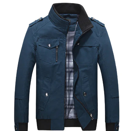 Men’s Pure Cotton Casual Stand Collar Washed Jacket – Spring & Autumn