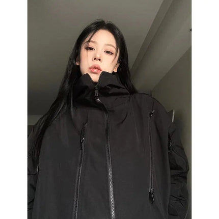 Deeptown Harajuku Black Windbreaker – Oversized Waterproof Streetwear Jacket