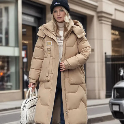 Women’s Mid-Length Cotton Jacket with Detachable Hood – Warm, Comfortable & Stylish