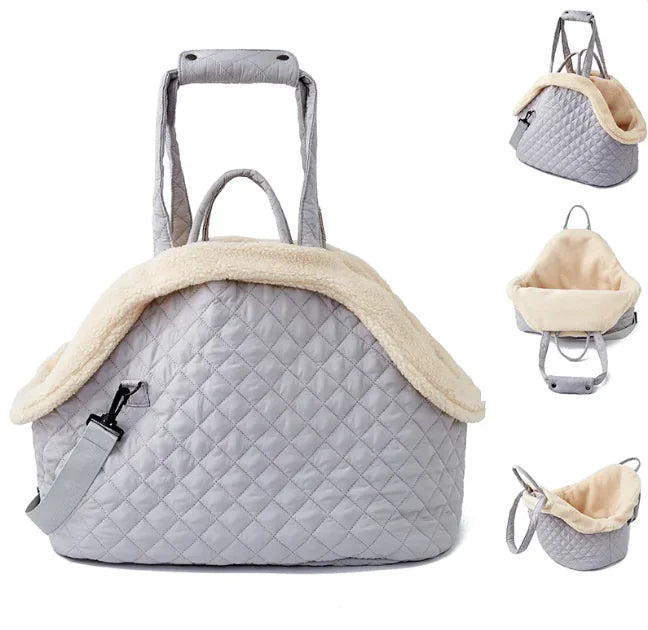 Quilted Korean-Style Pet Travel Bag – Soft Portable Carrier for Cats & Small Dogs