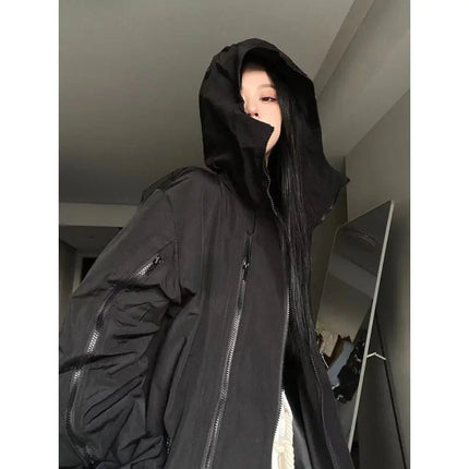 Deeptown Harajuku Black Windbreaker – Oversized Waterproof Streetwear Jacket