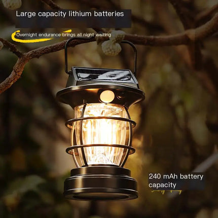 Vintage Solar-Powered Camping Lantern – Waterproof Outdoor Light with Motion Sensor