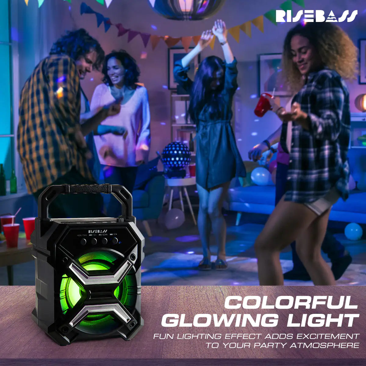 Portable Wireless Bluetooth Speaker with TWS & LED Lights – Rechargeable