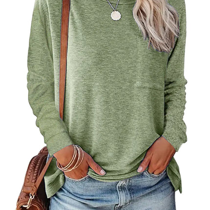 Pocket Split Long-Sleeved Casual T-Shirt