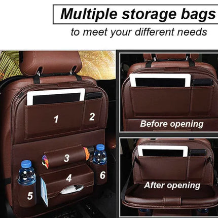Organiseur de siège auto avec table pliable – Rangement et plateau pour siège arrière en cuir PU | 30 % de réduction + Livraison gratuite