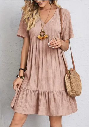 Summer V-neck Dresses Women's Loose Casual Short-sleeved Corset Dress