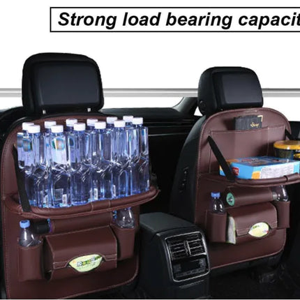 Organiseur de siège auto avec table pliable – Rangement et plateau pour siège arrière en cuir PU | 30 % de réduction + Livraison gratuite