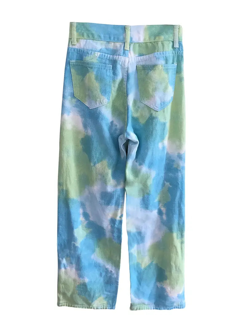 High Rise Tie Dye Ombre Wide Leg Jeans – Loose Baggy Fit Denim