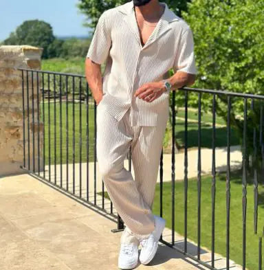 Men’s Fashion Sports Two-Piece Set – Short Sleeve Top & Jogger Trousers