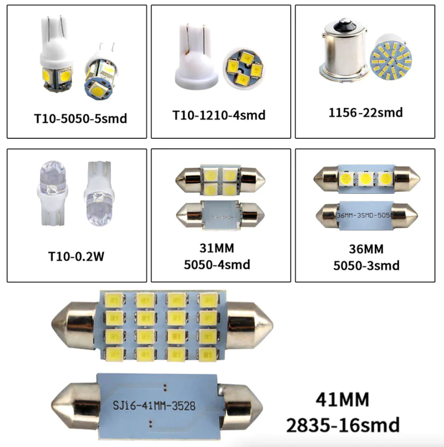 28pcs Car Interior LED Light Bulb Set – Dome, Map, Door, Trunk, License Plate