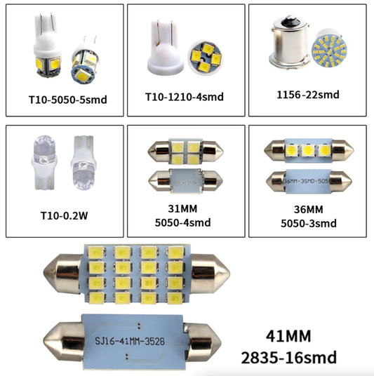 28pcs Car Interior LED Light Bulb Set – Dome, Map, Door, Trunk, License Plate