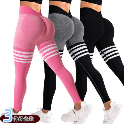 Striped High-Waist Hip Lift Sports Tights – Workout & Running Pants