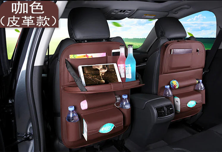 Car Seat Organizer with Foldable Table – PU Leather Backseat Storage & Tray