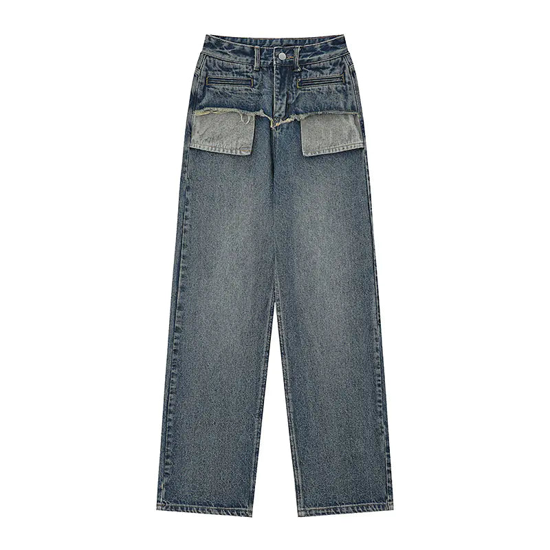 Retro Distressed Straight-Leg Jeans for Women – Blue & Black