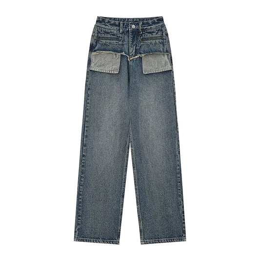 Retro Distressed Straight-Leg Jeans for Women – Blue & Black | 30% Off + Free Global Shipping
