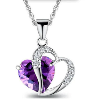 Heart Crystal Pendant Necklace for Women – Water Wave Chain, 9 Color Options