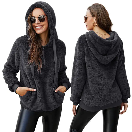 Women’s Zipper Hooded Fleece Sweatshirt Jacket – Long Sleeve Solid Color