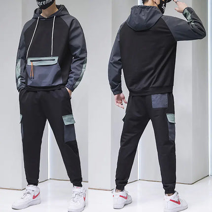 Men’s Spring Hoodie Two-Piece Sportswear Set – Casual Athletic Tracksuit