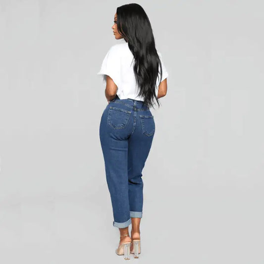 High Waist Loose Straight-Leg Jeans for Women – Dark Blue Cotton Denim | 30% Off + Free Global Shipping