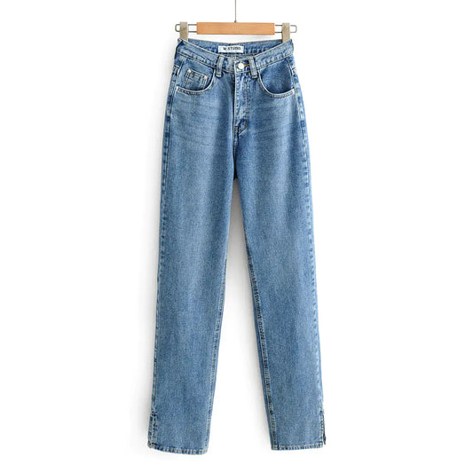 High Waist Split Straight Leg Jeans for Women – Floor-Length Denim | 30% Off + Free Global Shipping