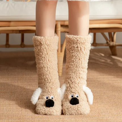 Winter Plush Non-Slip Floor Socks – Soft Warm Fuzzy House Slippers for Women & Teens