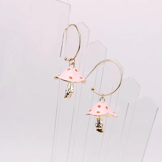 Multicolor oil dripping mushroom earrings Korean style
Silver mushroom statement drop earrings for women
Artistic multicolor statement earrings lightweight design