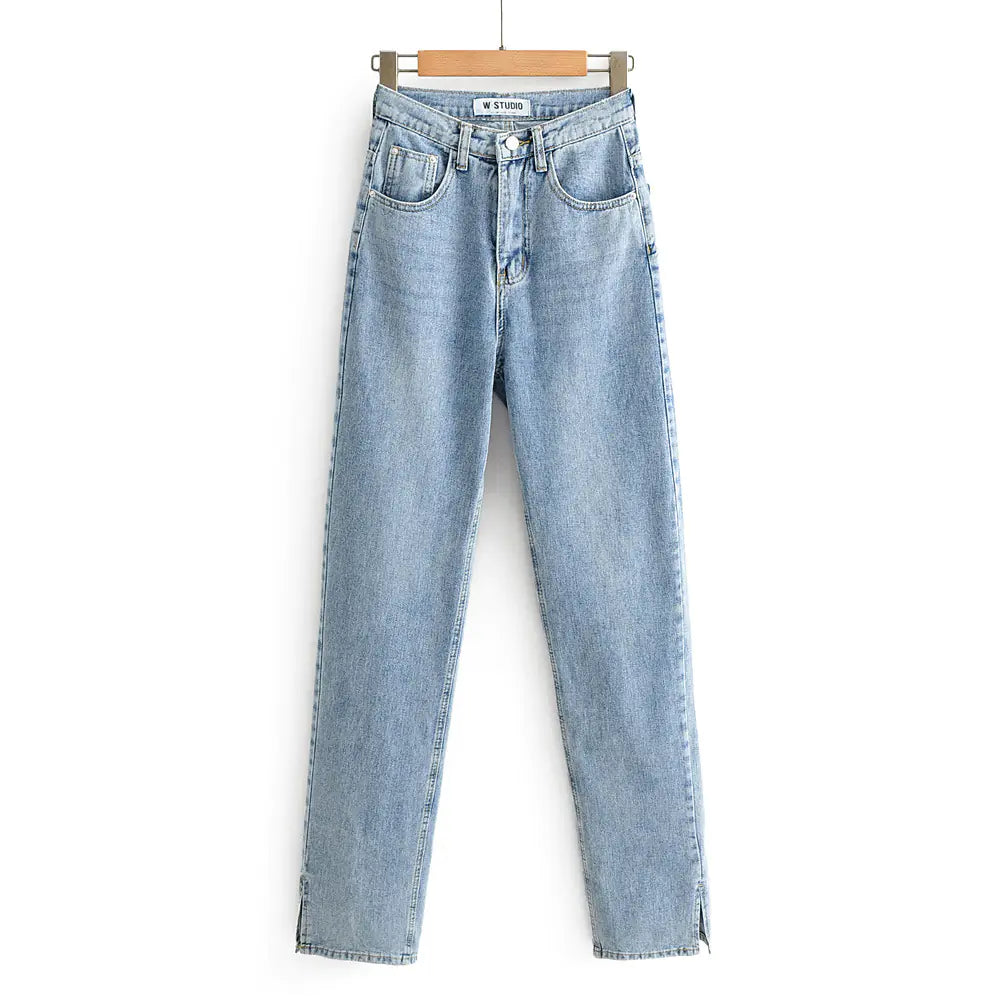 High Waist Split Straight Leg Jeans for Women – Floor-Length Denim | Gift for her