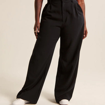 Women’s Two-Piece Suit Set – High-Waisted Wide-Leg Pants with Belt