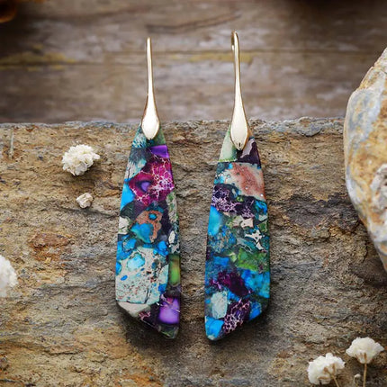 Bohemian Geometric Pendant Earrings – Natural Emperor Stone Dangle Jewelry for Women