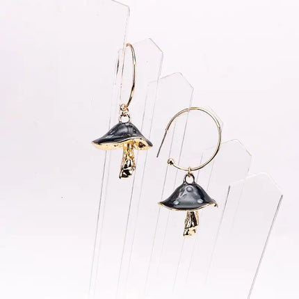Multicolor Oil Dripping Mushroom Earrings – Korean Style Silver Statement Drop Earrings for Women