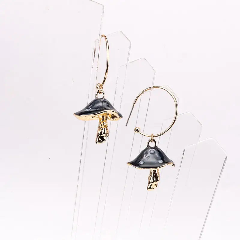 Multicolor Oil Dripping Mushroom Earrings – Korean Style Silver Statement Drop Earrings for Women