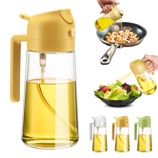2-in-1 Olive Oil Dispenser & Sprayer – 16oz Glass Bottle for Air Fryer, Salad, Frying & BBQ (Yellow)
