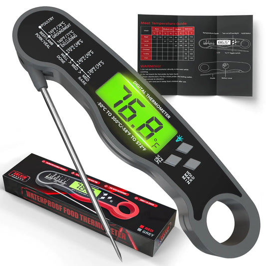 Digital Meat Thermometer – Instant Read, Waterproof, Backlit | Fast & Accurate for Cooking, Grilling & Candy – Grey