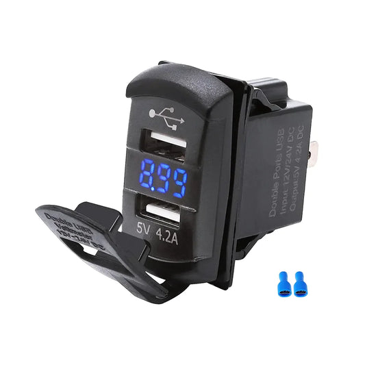 12V Dual USB Charger Socket with LED Voltmeter & Rocker Switch Panel – Car & Boat Power Adapter
